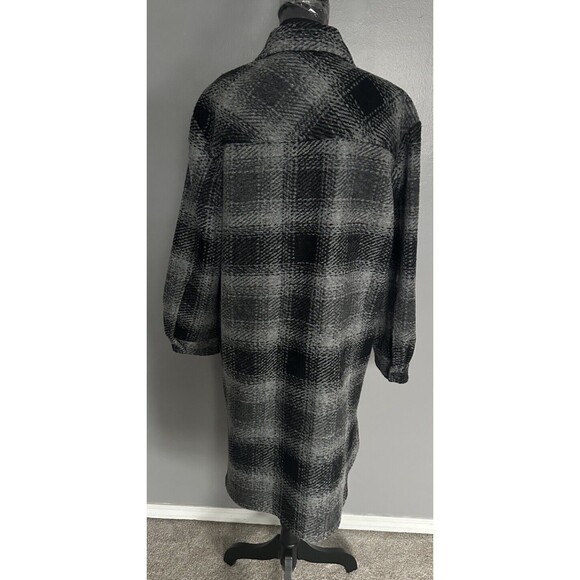 Gap Grey Black Plaid Womens Shacket Wool Blend Long Shirt Jacket Size Medium NEW - Picture 3 of 6